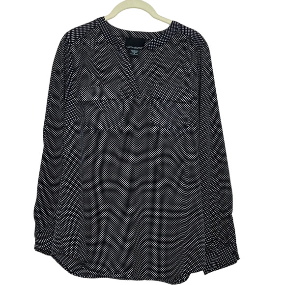 Cynthia Rowley Womens Blouse Medium Black Geometric Dots Long Sleeve Career - Picture 1 of 5